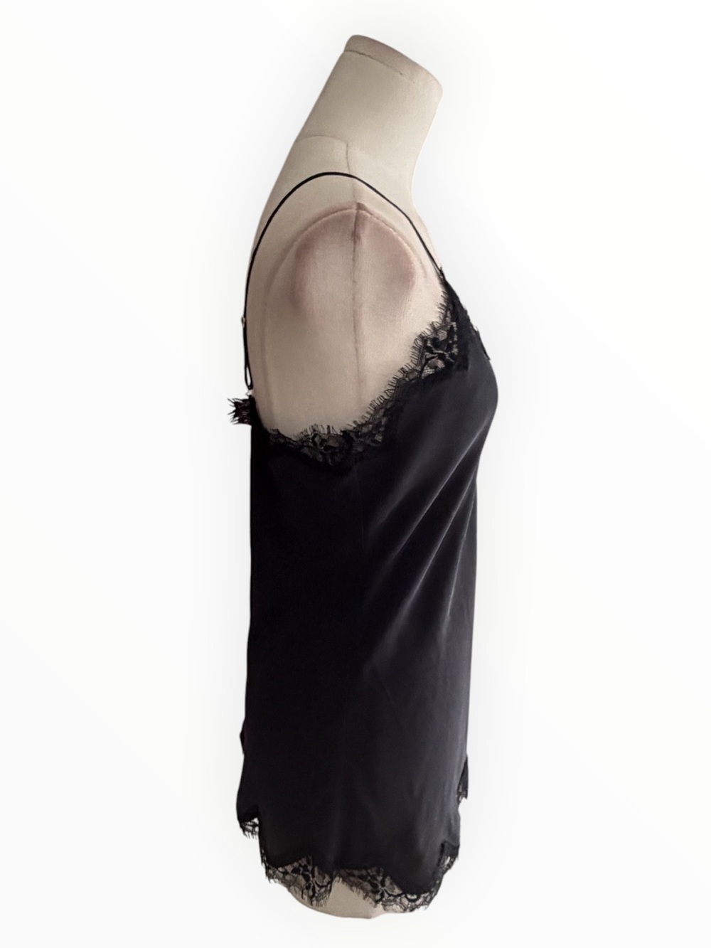 FALCONERI Black Silk Lace Trim Top Chemise Long Tank Designer Luxury Lingerie M - Picture 2 of 7